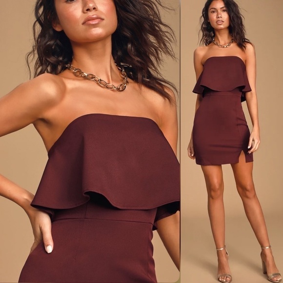 NWT Lulus Kiani Strapless Bodycon Dress in Burgundy Size Medium - Picture 9 of 9